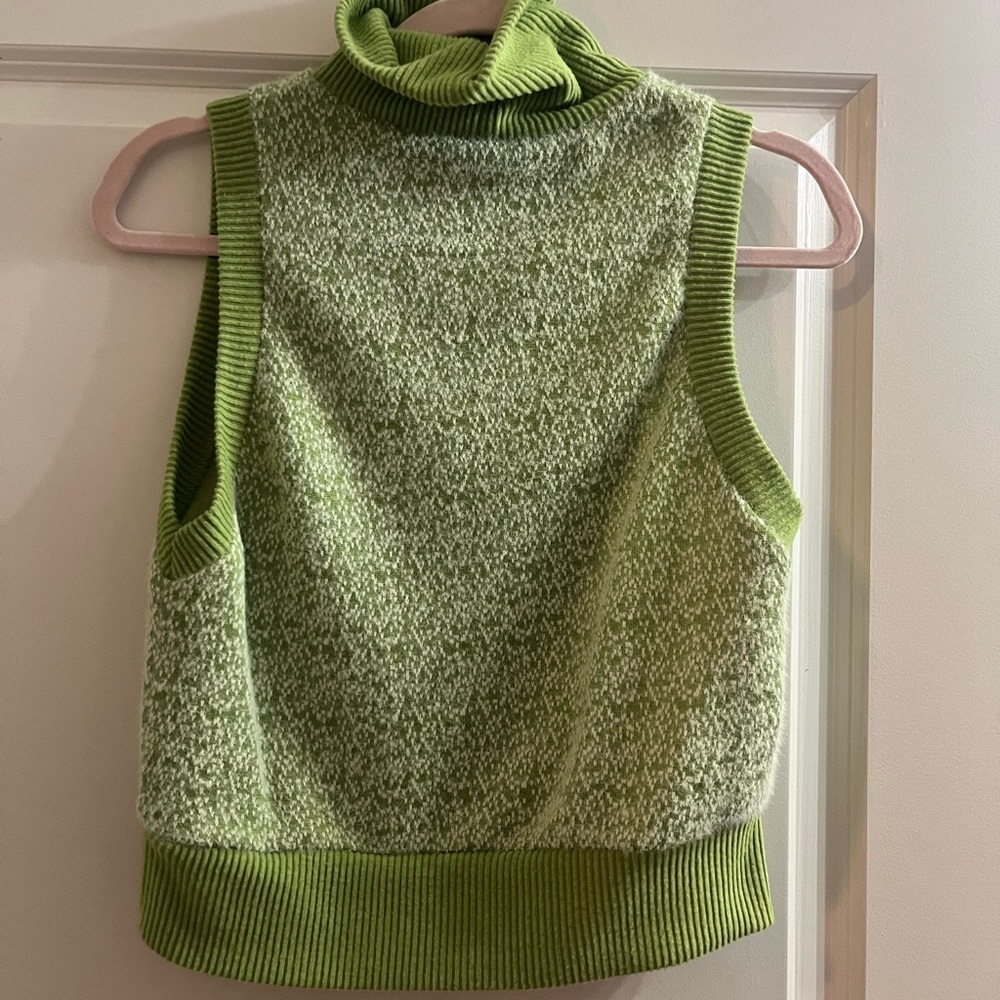 Zara Lime Green Sleeveless Cowl Neck Sweater